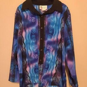 Vintage Maggie Sweet colorful geometric button down womens blouse.